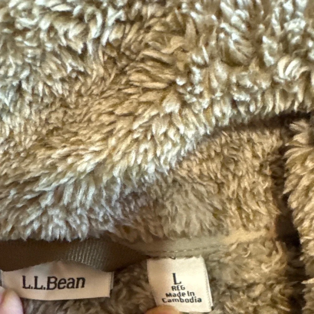 L.L.Bean Hi-Pile Fleece Jacket Mens Large Taupe Excellent‎ Elbow Patch Full Zip